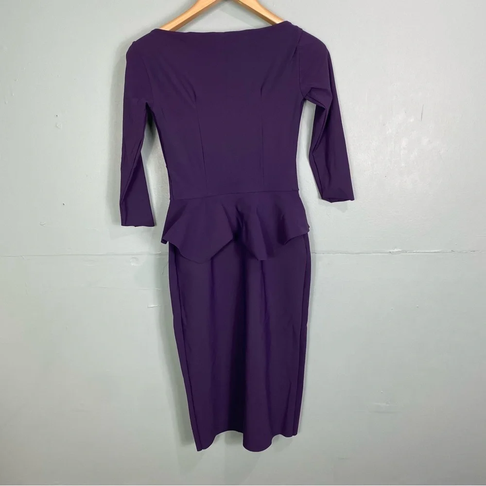 Chiara Boni Purple Peplum Bodycon Half Sleeve V Neck Dress Sheath Sz 40, US 2-4 - Picture 2 of 6